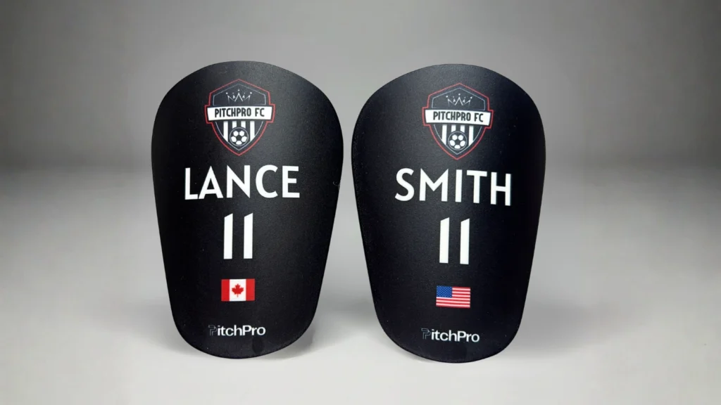 soccer shin guards, custom name, number, logo
